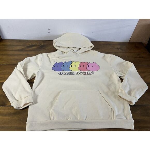 Gavin South Gilf Gavin Cream Cat Hooded Sweatshirt Thick Cotton Size XL - Picture 1 of 9
